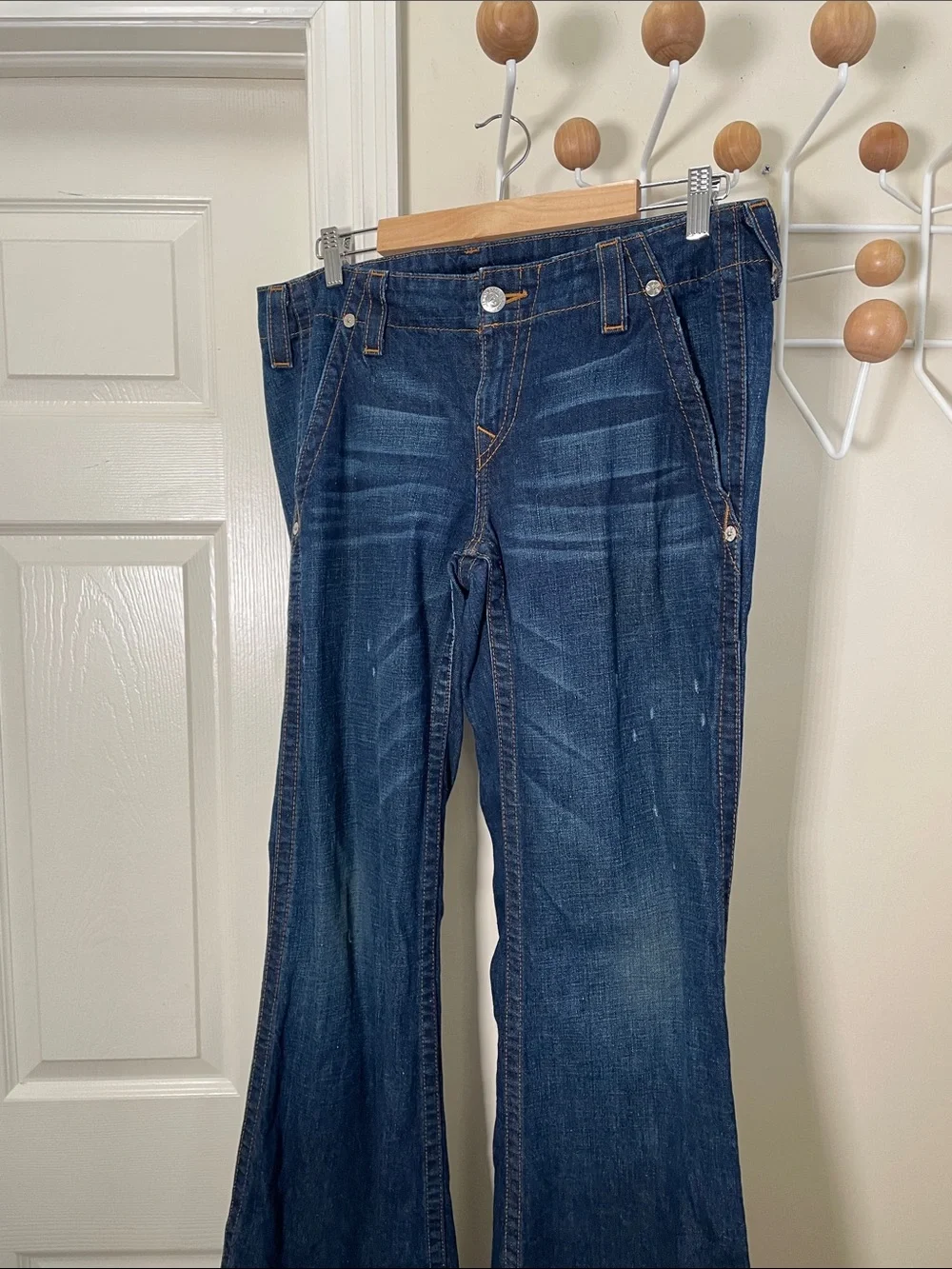 True Religion Y2K Sammy Old Multi Boot Cut Wide Legged Denim Jeans Blue Size 32 - Picture 3 of 13